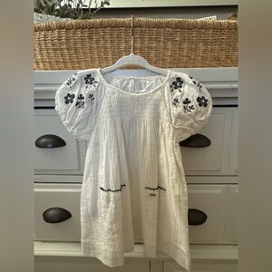 Mayoral Cream Embroidered Dress with Puff Sleeves